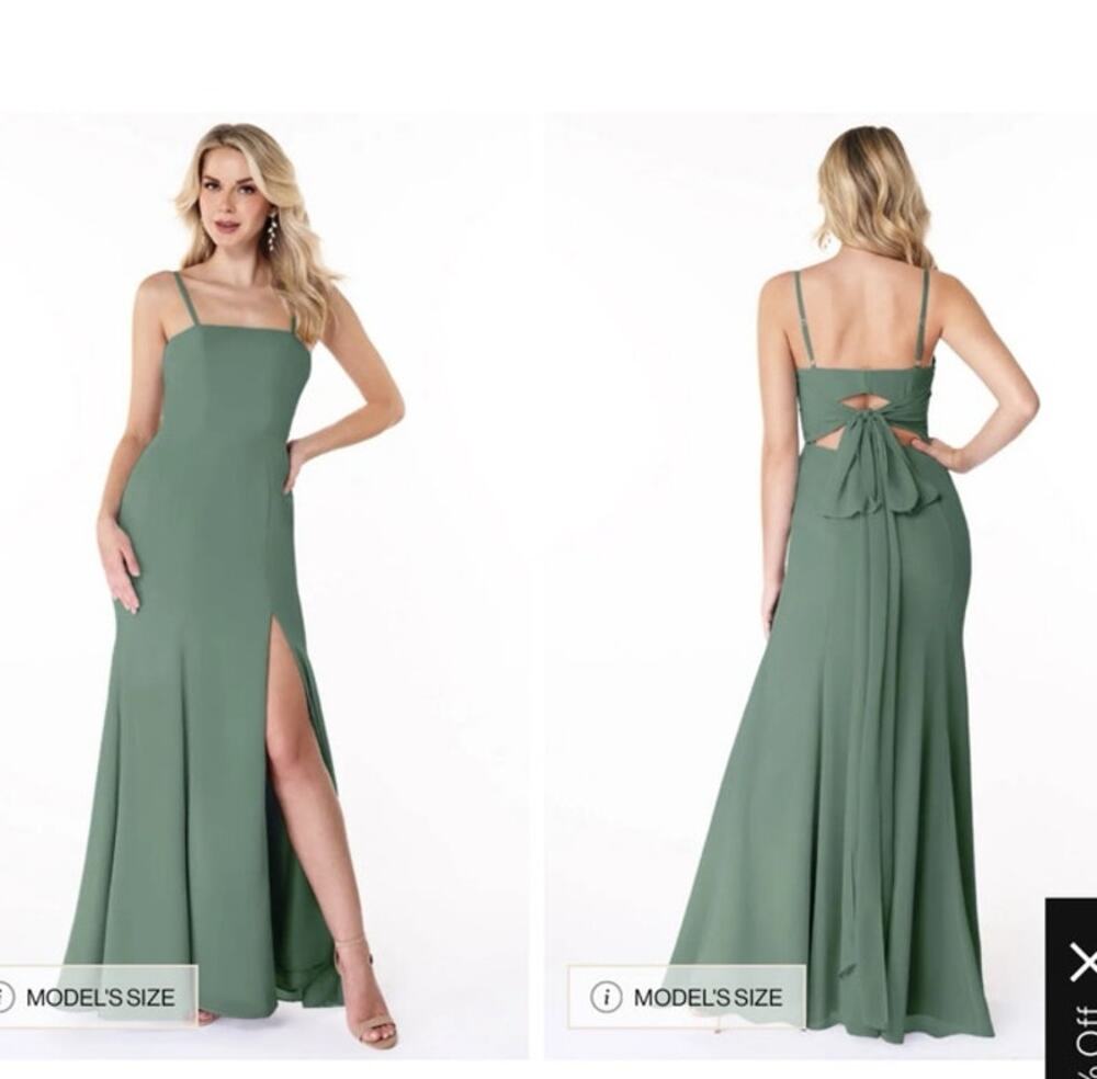NWT Azazie Eucalyptus Green Cosette Dress Sz 4 A Line Square Neck Bridesmaid
